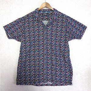 Island Haze Men's Button Up Hawaiian Style Shirt All Over Fish Print Size L